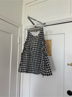 Exibit Black and White Gingham Tie-Shoulder Swing Top